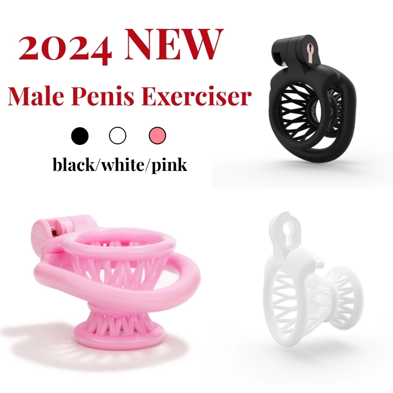 ABS Negative Chastity Cage for Men Lightweight Small Sissy Cock Lock with 4 Size Penis Rings Lock Device Adults Toys BDSM Shop