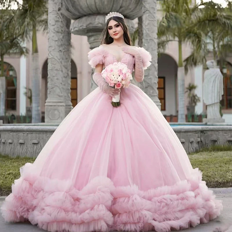 

High Quality Quinceneara Dress Organza With Embroidery Bead Ballgown Sleeveless V-Neck Prom Gown Customized Vestido De Noche