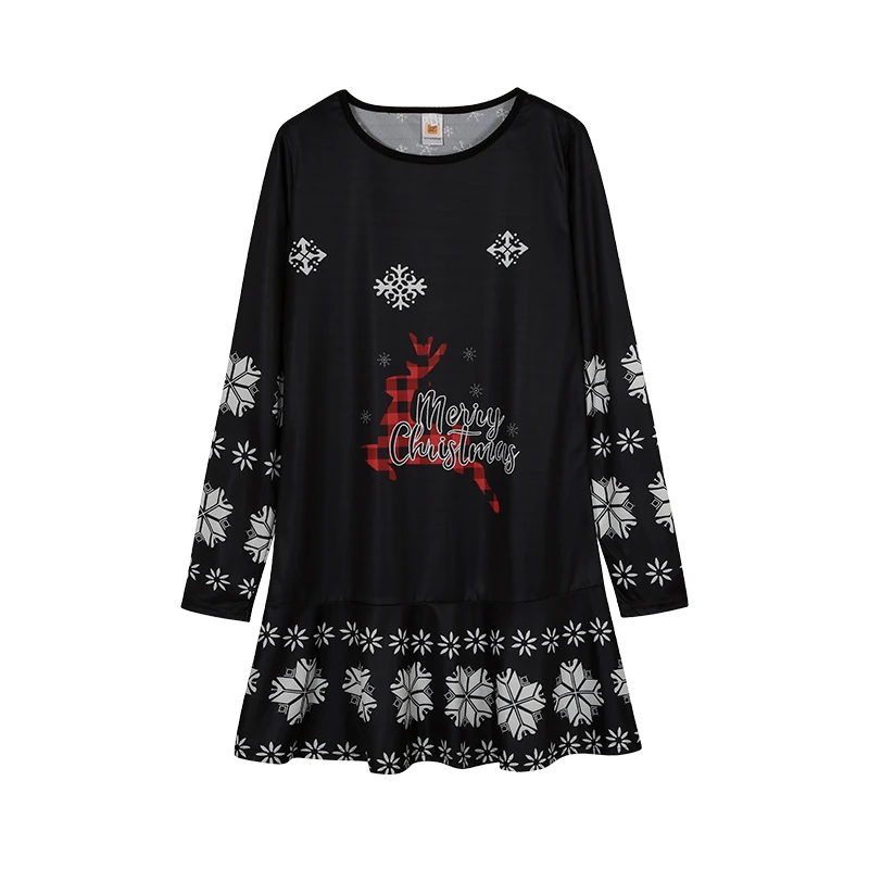 Women's Christmas Letter Print Round Neck Long Sleeve Dress European American Style Autumn Winter New Cross Border Fashion