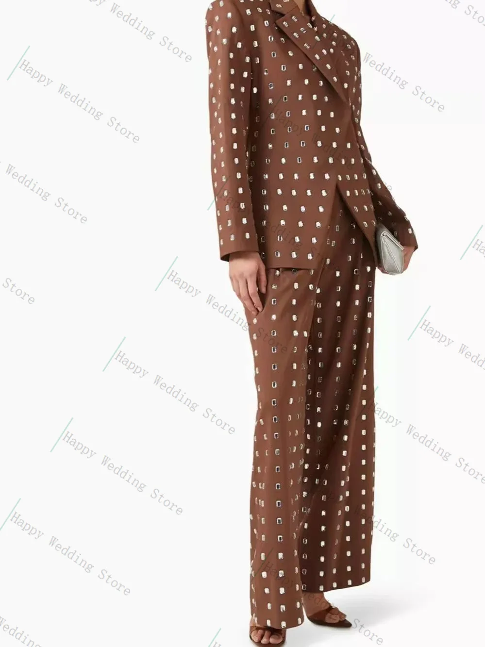 

Luxury Crystals Women Suit Pants Set 2 Piece Blazer+Trousers Formal Office Lady Jacket Customized Wedding Guest Prom Coat