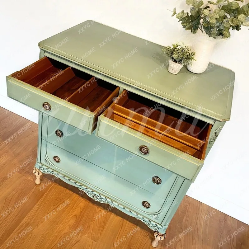 XX Country Solid Wood Chest Bedroom Small Apartment Bedside Storage  Retro Household Clothing Locker