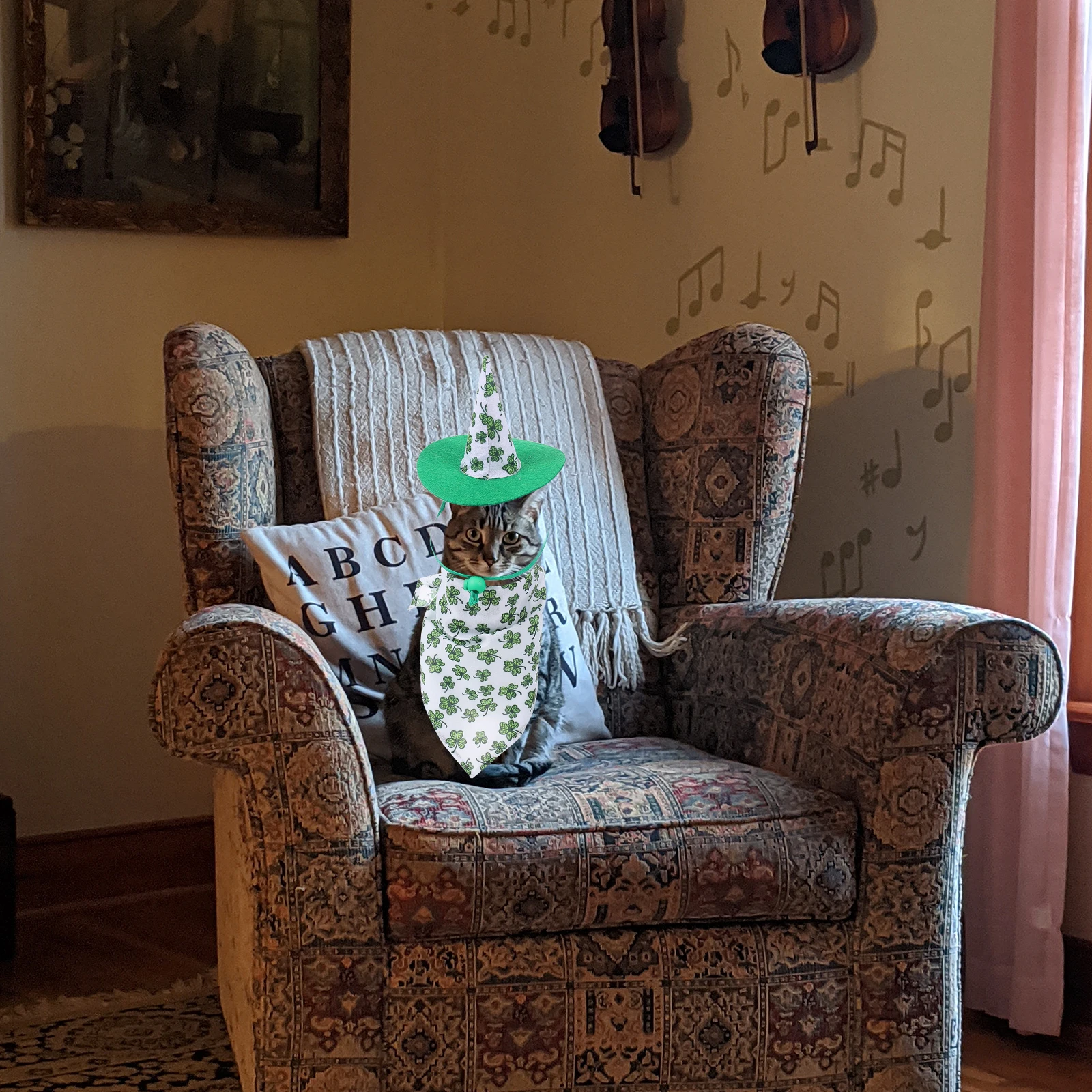 

Four-leaf Clover Bow Tie Hat Set Pet Party Decorations Dog Bib St Patrick's Day Polyester Creative Collars Fashion Accessories