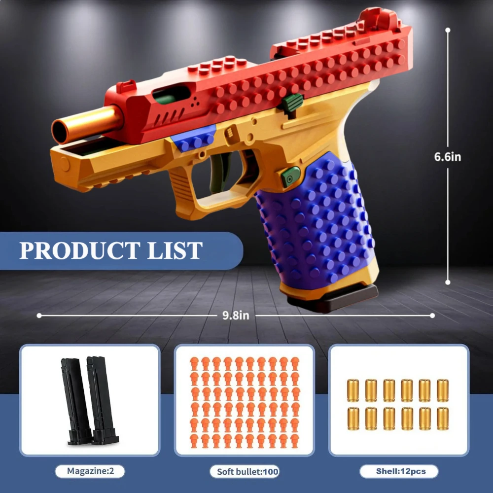 Dauerfeuerndes Baustein-Spielzeugpistolen-Set mit Hülsenauswurf, Airsoft-Blowback, leere Hängepistole, Outdoor-CS-Waffe für Jungen und Erwachsene – Detail 5