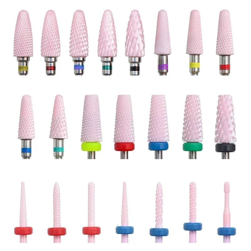 Pink Ceramic Carbide Nail Drill Bits Milling Cutter Gel Remover Electric Machine Polishing Peeling File Tools Manicure Accessory