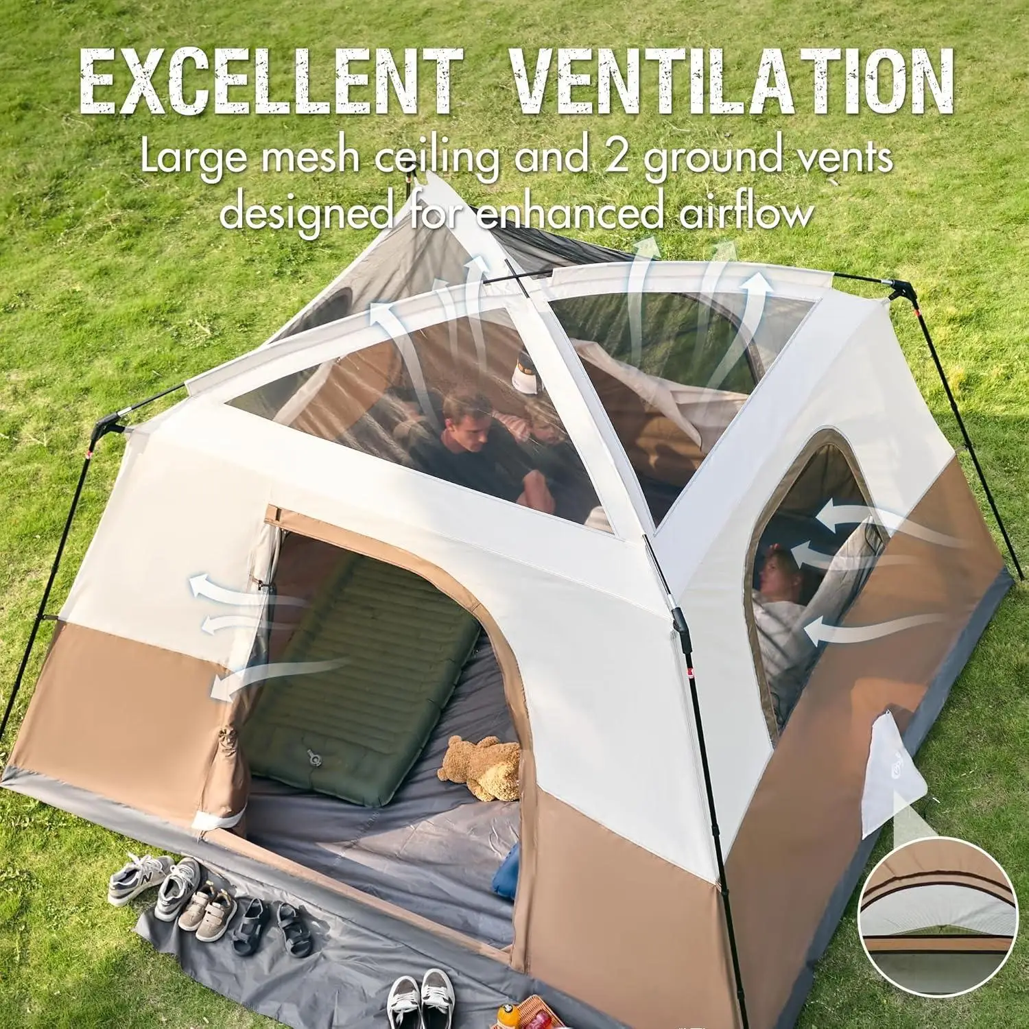 خيمة تخييم عائلية تتسع لـ 10 أشخاص مع شرفة، خيمة تخييم عائلية كبيرة بارتفاع طويل، تهوية جيدة، مقاومة للماء كبيرة #6