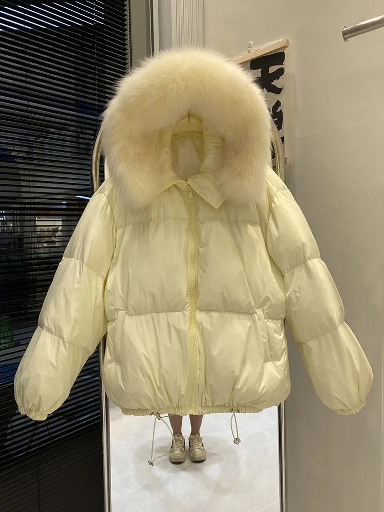 Natural Fox Fur Hooded Winter Puffer Coat WomOuterwearen 90% White Duck Down Jacket Warm Parkas Female