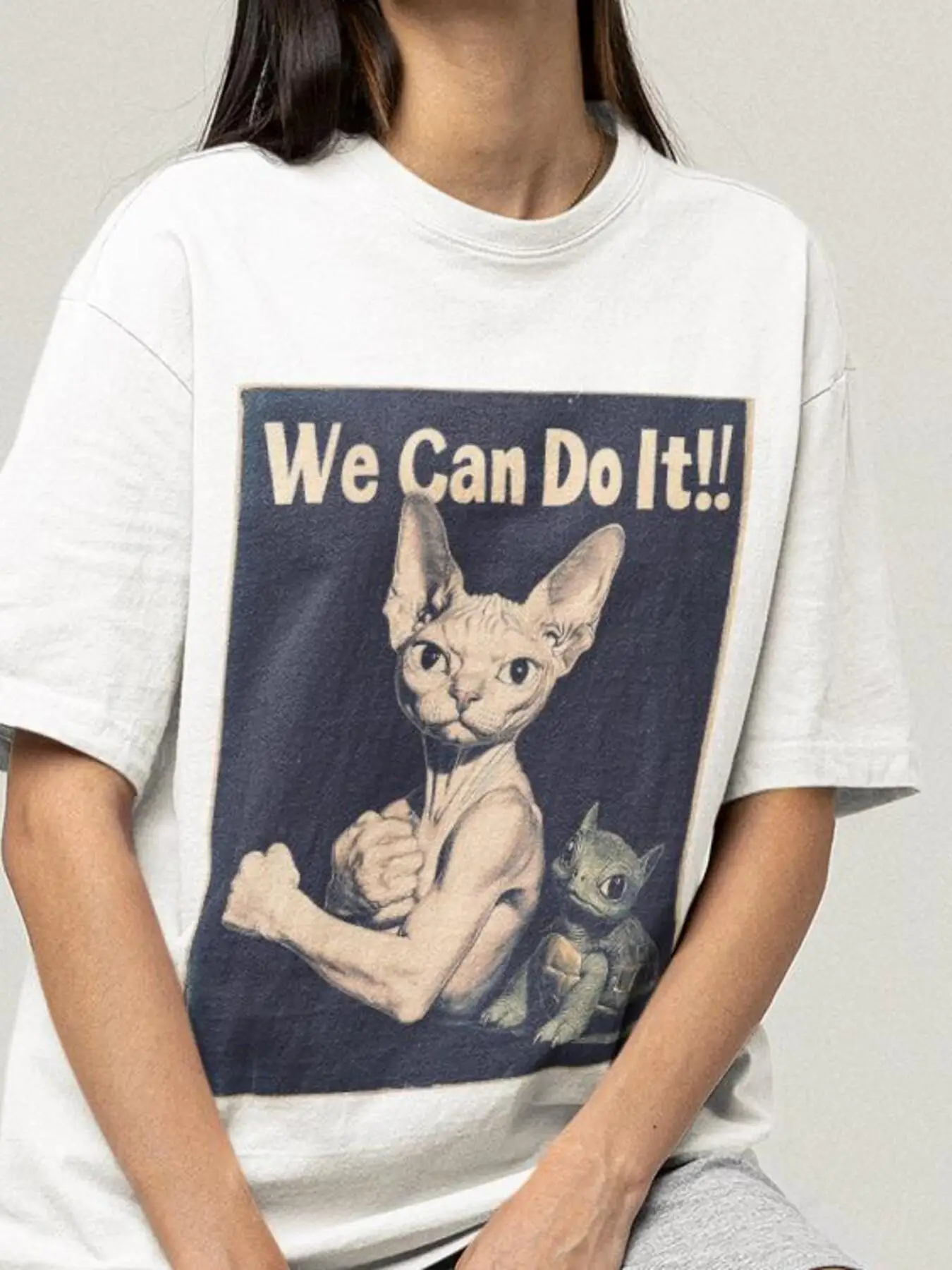 We Can Make Cat Printed T-shirts 100% Pure Cotton Round Neck Unisex Printed T-shirts Suitable for Casual Wear Casual Streetwear