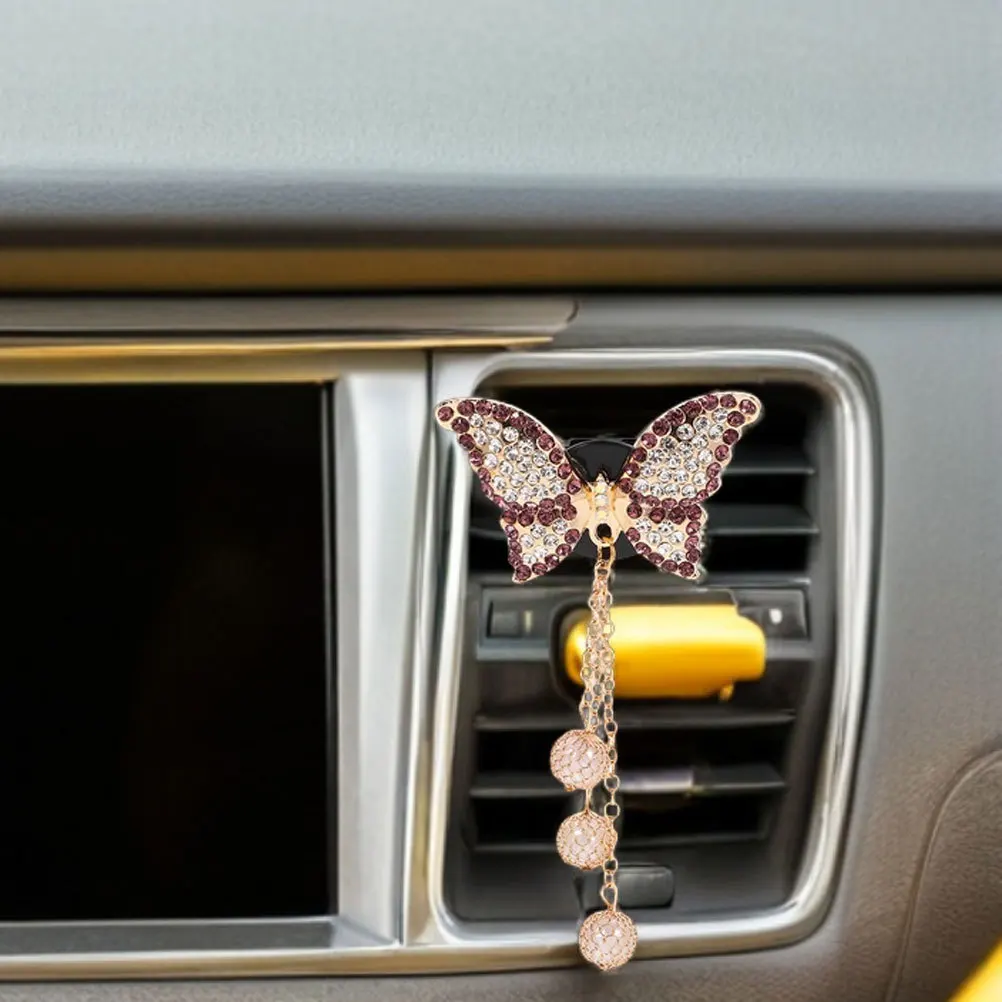 

2pcs Sparkling Butterfly Car Air Freshener Vent Clips Rhinestone Aromatherapy Diffuser Clips For Women Elegant Scent Dispenser