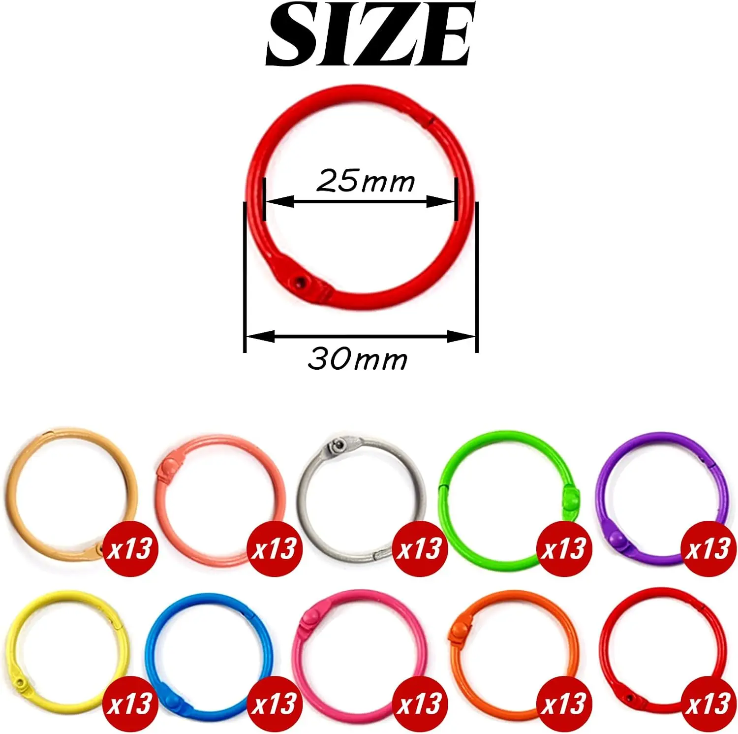 130PCS 1 1/5 Inch Colorful Loose Leaf Binder Rings Metal Office Book Rings Paper Rings for Index Cards Flashcards Notebook, Keyc