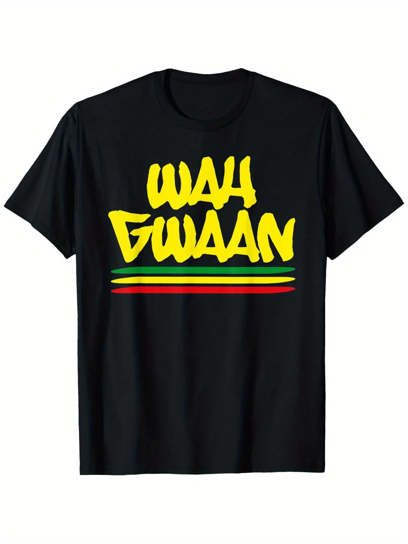 

[Reggae T-Shirt] Cotton Rasta Reggae Jamaican Graffiti Hip Hop T-Shirt | Black with Vibrant Yellow Print