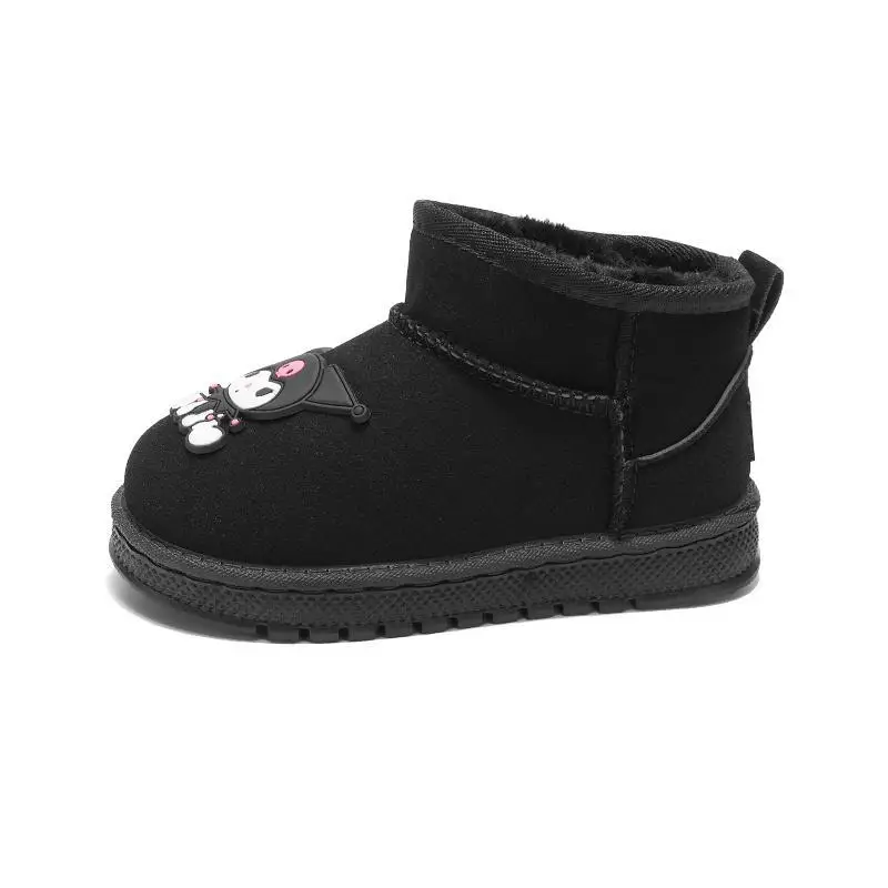 

Детская повседневная обувь Снежные сапоги с принтом ​ Зимние туфли на плоской подошве для девочек, теплые противоскользящие туфли без шнуровки, черные, коричневые, размер 26-37