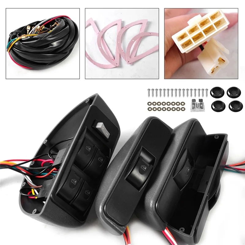 

A51K-12V Car Universal Crescent Power Window Switch Kit 4-Door Power Window Switch Car Electric Window Lift Switch Kit