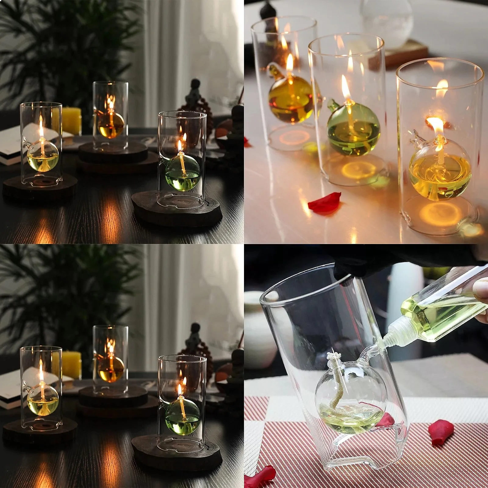 Glass Refillable Lamp Clear Candle holder Home Bar Decor Candlestick Living Room Balcony Patio Porch Garden