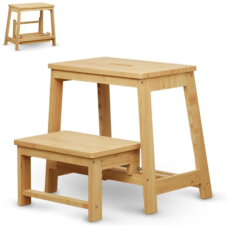

Bamboo Folding Step Stool with Sturdy Structure and Wide Stepping Surface for Safety, Multi-Purpose Foldable Step Stool, Step