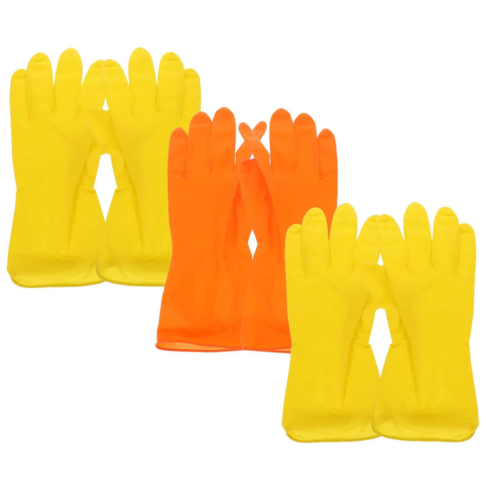 3Pairs Household Cleaning Gloves Latex Long Cuff Reusable Kitchen Washing Gloves for Dishwashing and Gardening Work