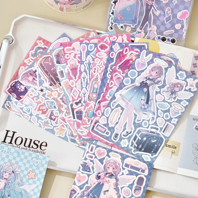 20 pcs קריקטורה ילדה מתוק דמות מגניב ספר מדבקת יומן יד פנקס חומר חומר זבל מגזין אספקה
