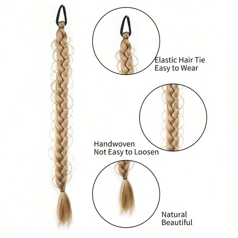 Cola de Caballo trenzada larga de 28 pulgadas para mujer, extensión de cola de caballo trenzada recta, trenzas sintéticas, cola de caballo con banda de goma