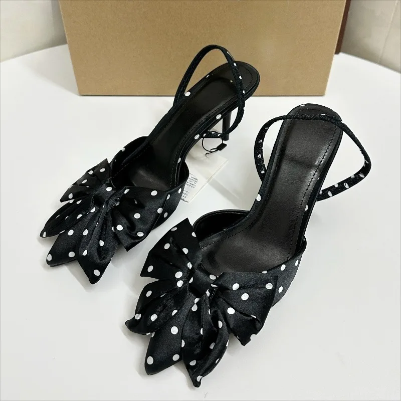 

Брендовые женские туфли-лодочки в горошек в стиле ретро, украшенные узлом-бабочкой, элегантное праздничное платье с острым носком, женская обувь на высоком каблуке с ремешком сзади