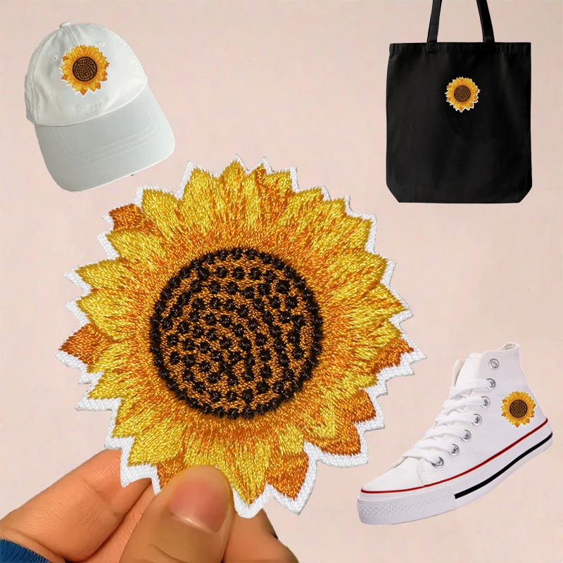 1PC Sunflower Embroidered Patch Iron On Sew On Patches For Clothing Cap Bag Shoe Jacket DIY Gift Y2K Boho Badge Hot Adhesive