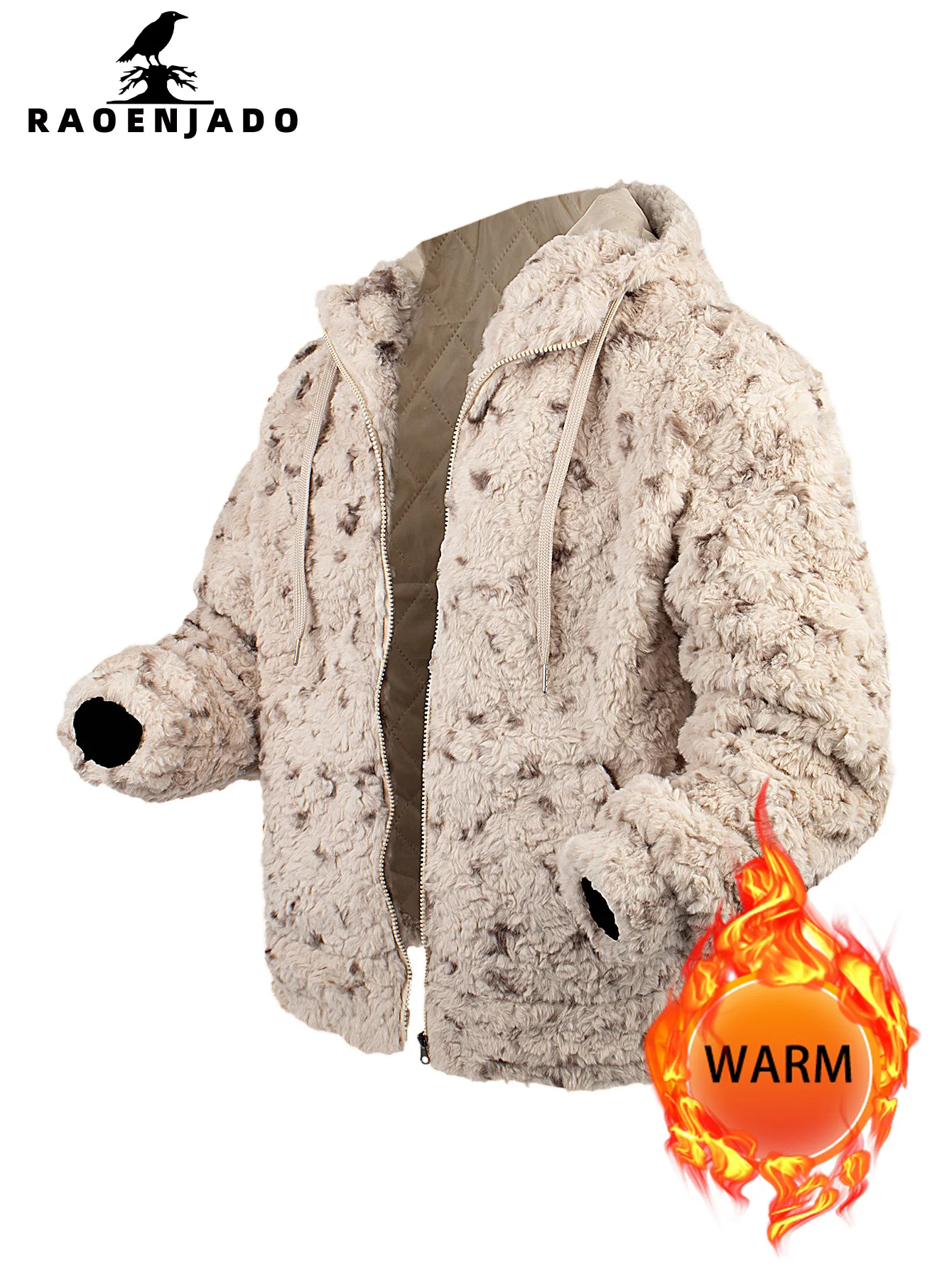 

Men's Hooded Fleece Zipper Jacket Thickened Warm Autumn & Winter Outerwear with Pockets Polka Dot Pattern Trendy Casual Coat