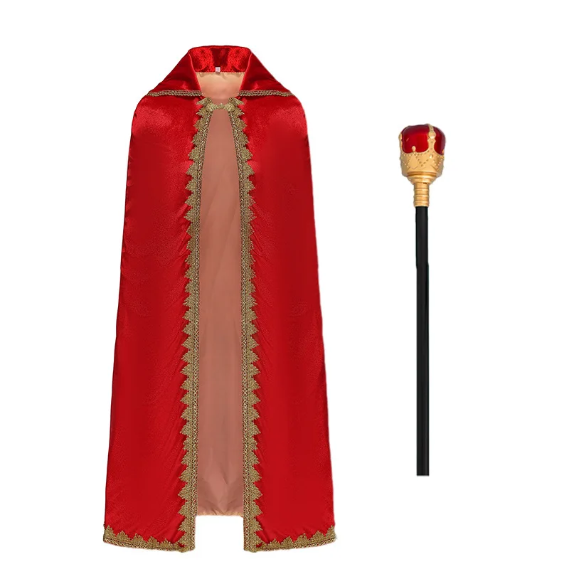 Halloween Christmas Prince Performance Costume Cosplay Children Red Double Layer King Cape Stage Performance Costume