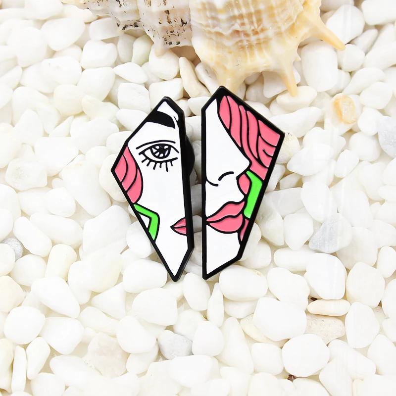 Painter Art Oil Painting Pines Badge Shirt Lapel Jewelry for Friend Wholesale Woman Face Split Face Enamel Pins Big eye Girl