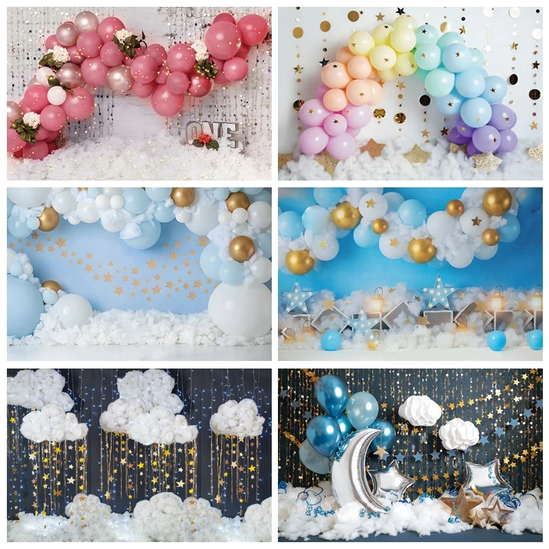 

Baby Shower Backdrop Photograohy Cloudy Stars Newborn 1st Birthday Party Cake Table Decor Background Kid Photo Photographic Prop