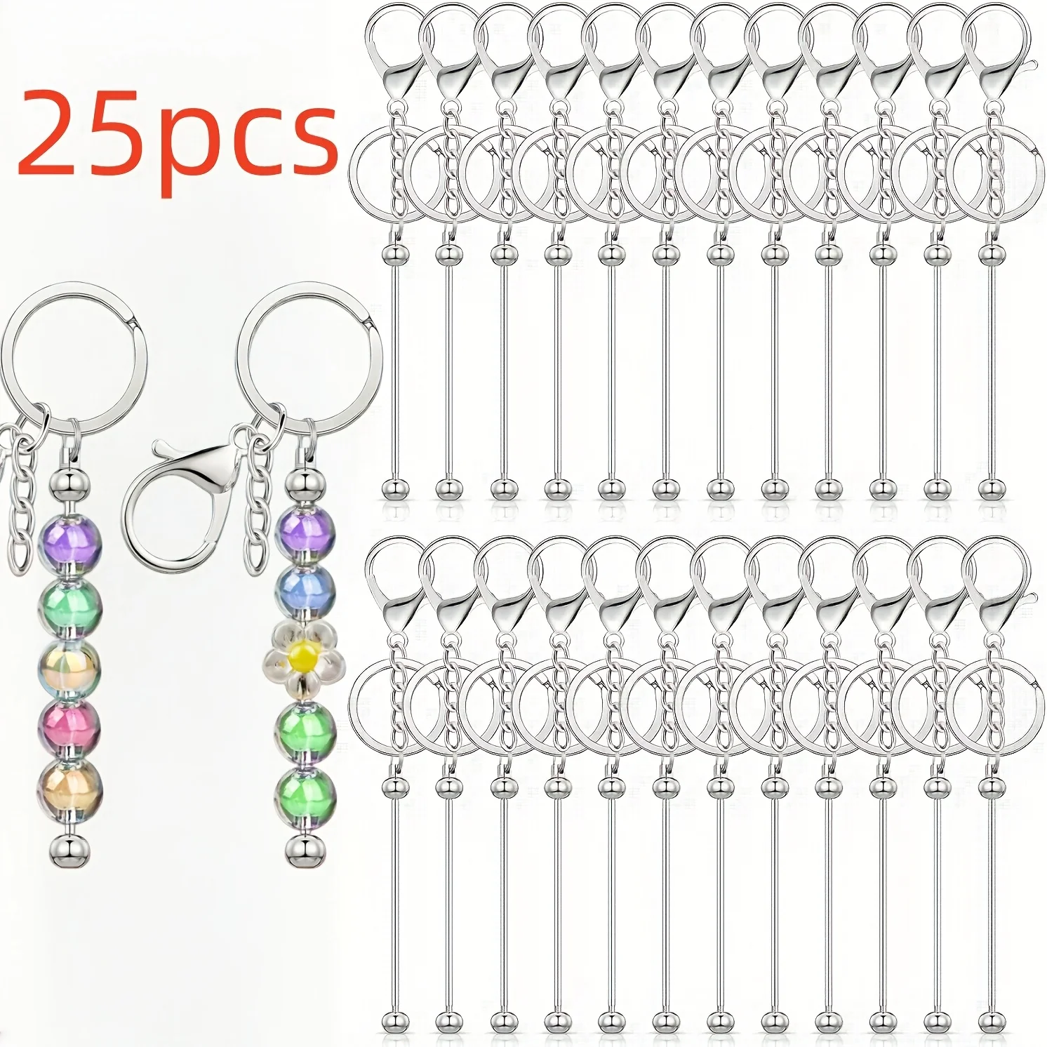 

25PCS Silver DIY Metal Bead Keychain Jewelry Pendant Classic Fashion Mobile Phone Chain Bag Hanging Decoration Creative Craft