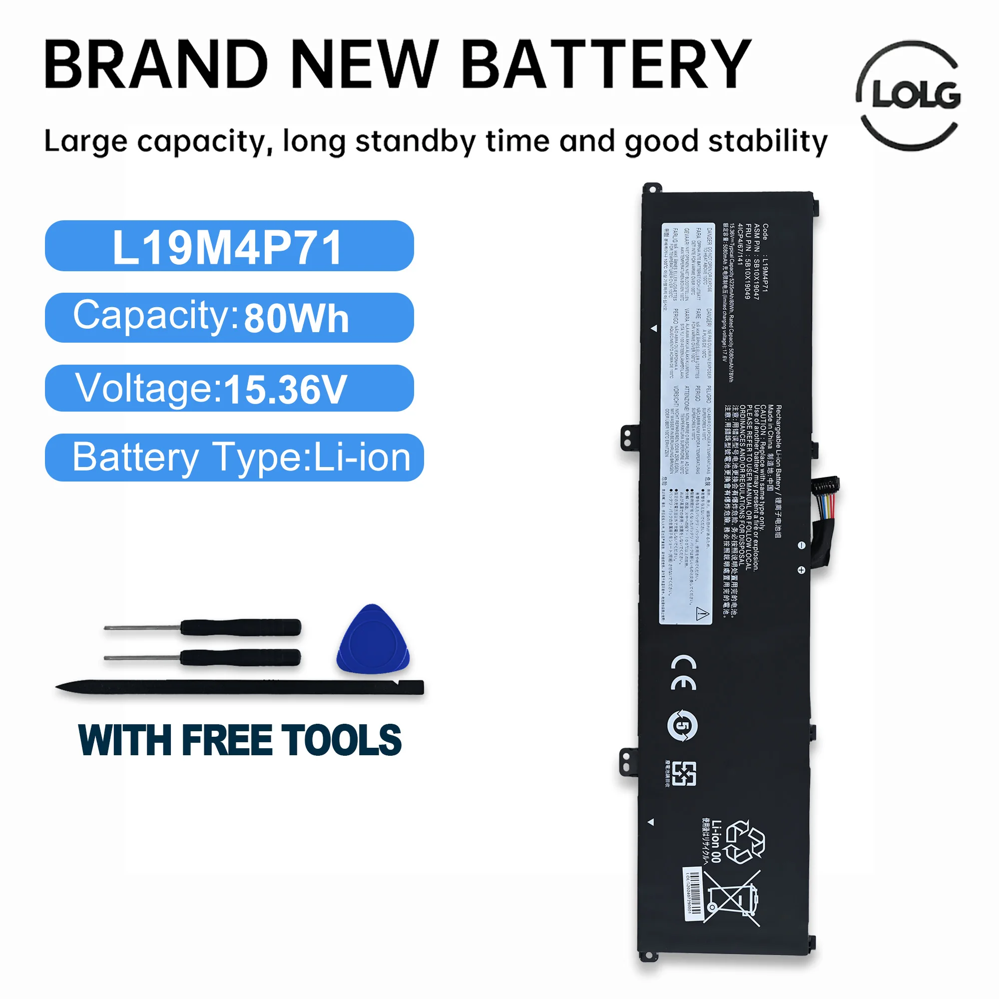 LOLG 15.36V 80Wh L19M4P71 Laptop Battery For Lenovo ThinkPad P1 Gen 3 X1 Extreme Gen 3 Series L19C4P71 L19L4P71 5B10X19048