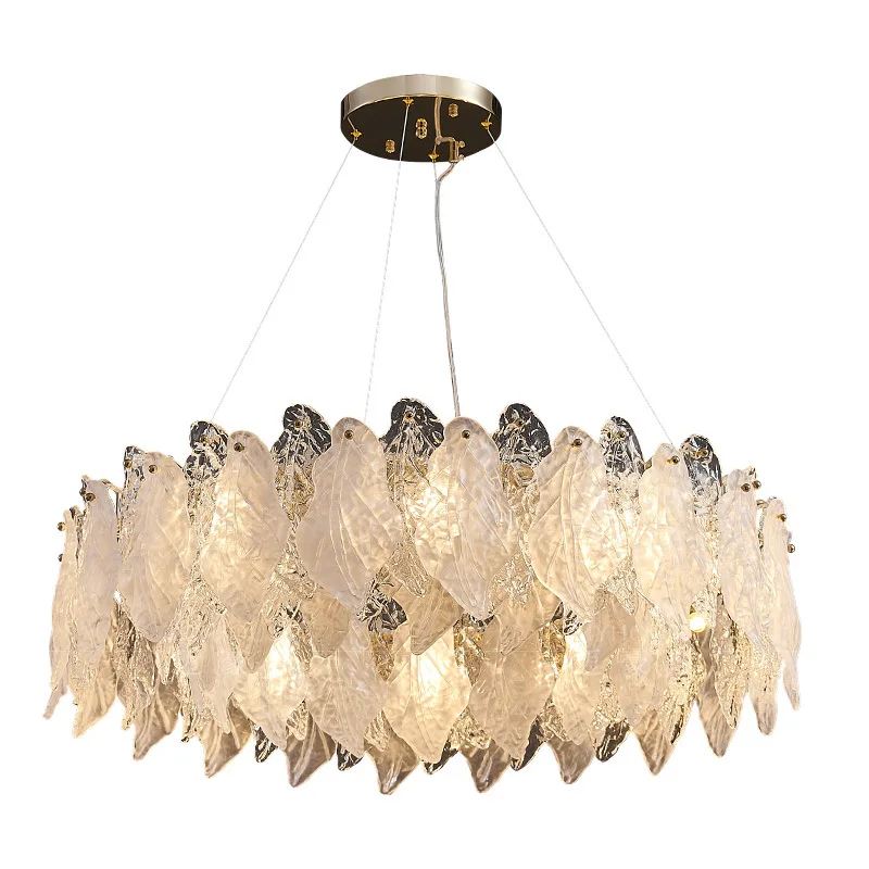 

French minimalist glass restaurant chandelier, one-word bar table light