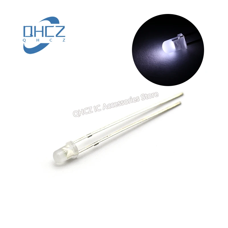 100pcs 3MM white light fog-like long feet F3 white light frosted astigmatism LED lamp beads light-emitting diode