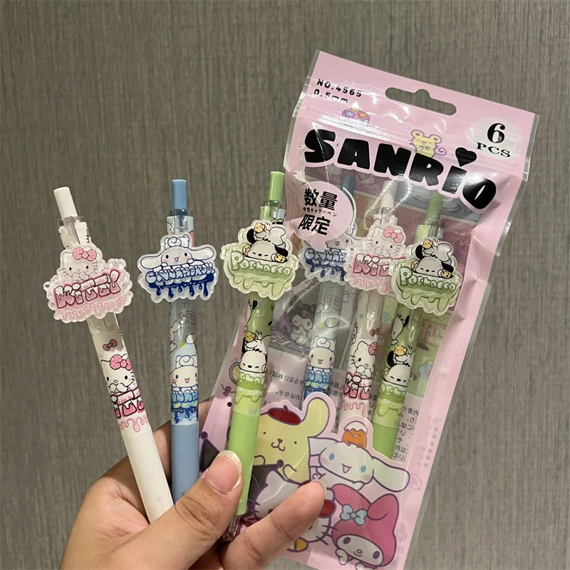 Anime Sanrio My Melody Cinnamoroll Kuromi Bagged Press Gel Pen Cartoon Cute Pendant Student Brush Question Black Carbon Pen Gift