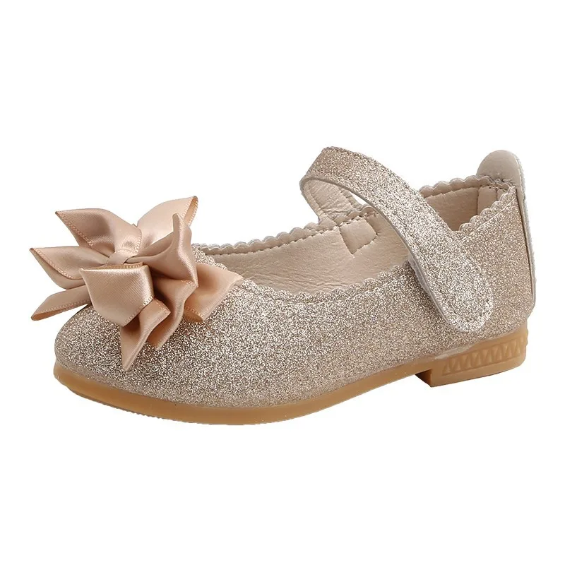 Girls Shoes Fashion Sequin Kids Princess Shoe Bow Shallow Single Shoe Soft Sole Children Flats Toddler Party Wedding Shoes Туфли