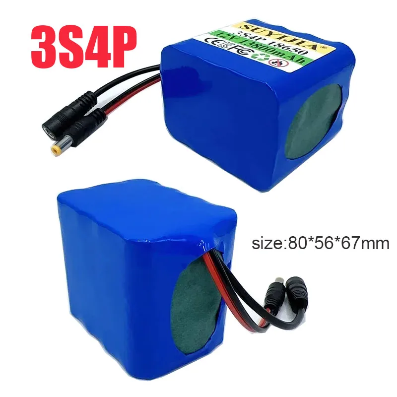

11.1V 12V 13800mAh 18650 3S4P Lithium Ion Battery Pack with BMS for Bait Boat Backup Power Supply CCTV Camera Speaker