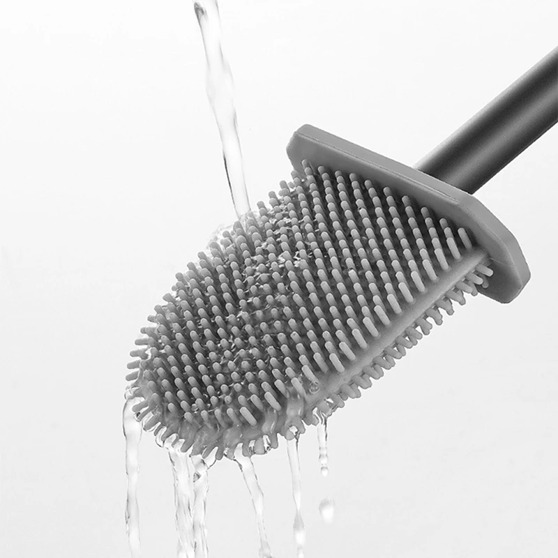 New Premium Silicone Toilet Brush - Grey - Toilet Brush Holder With Wall Mounting & Turbo Drying