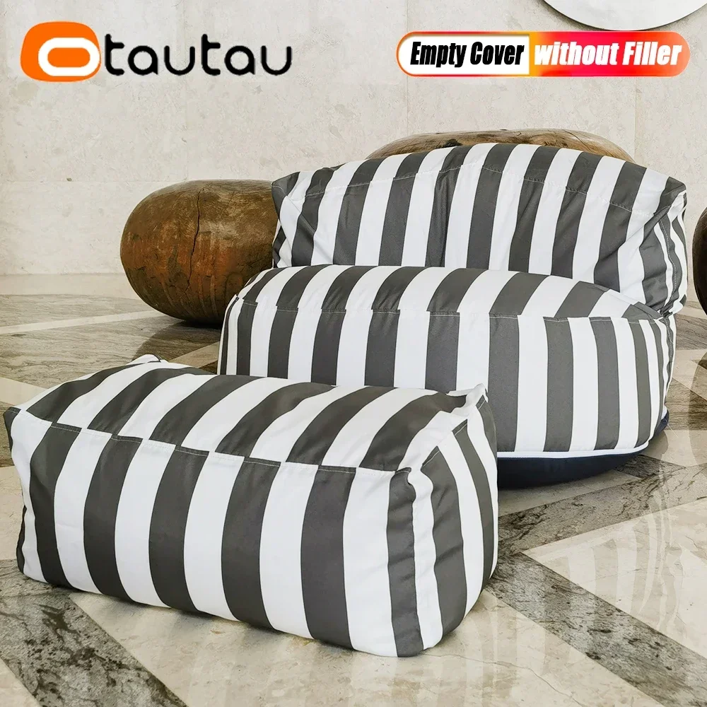 OTAUTAU New Upgraded! Bean Bag Cover with Inner Liner Without Filling Home Outdoor Pool Side Waterproof Beanbag Pouf Saon SF207