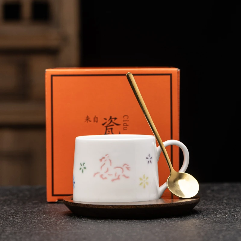 Ceramic creative hollow exquisite coffee mug, high-end sense tumbler, light luxury household water cup with Chinese zodiac signs