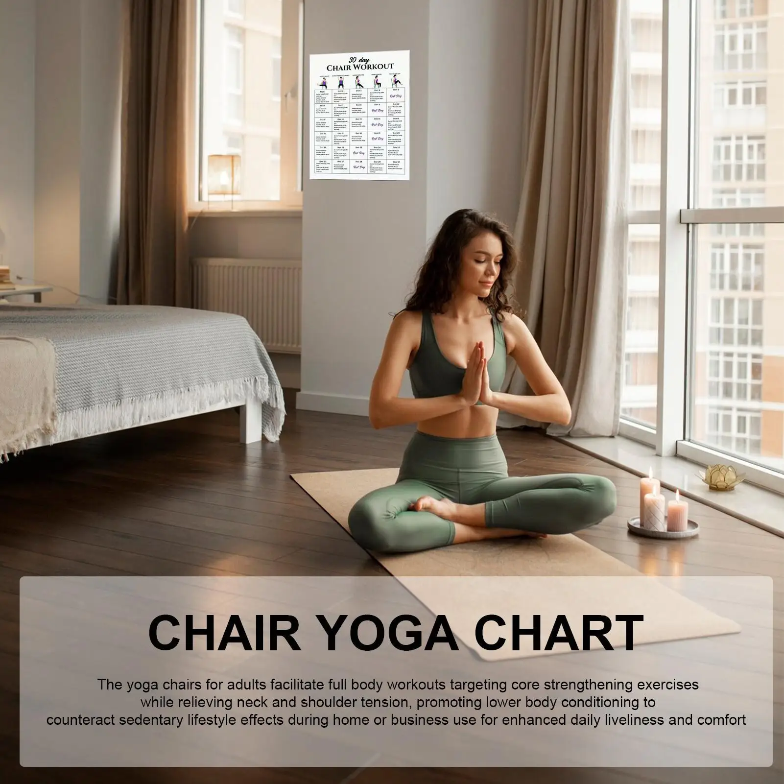 Yoga Chairs For Adults 30-Day 6 Pieces Fitness Poster Chair Exercise Chart For Travel Morning Working Family Friends Sports