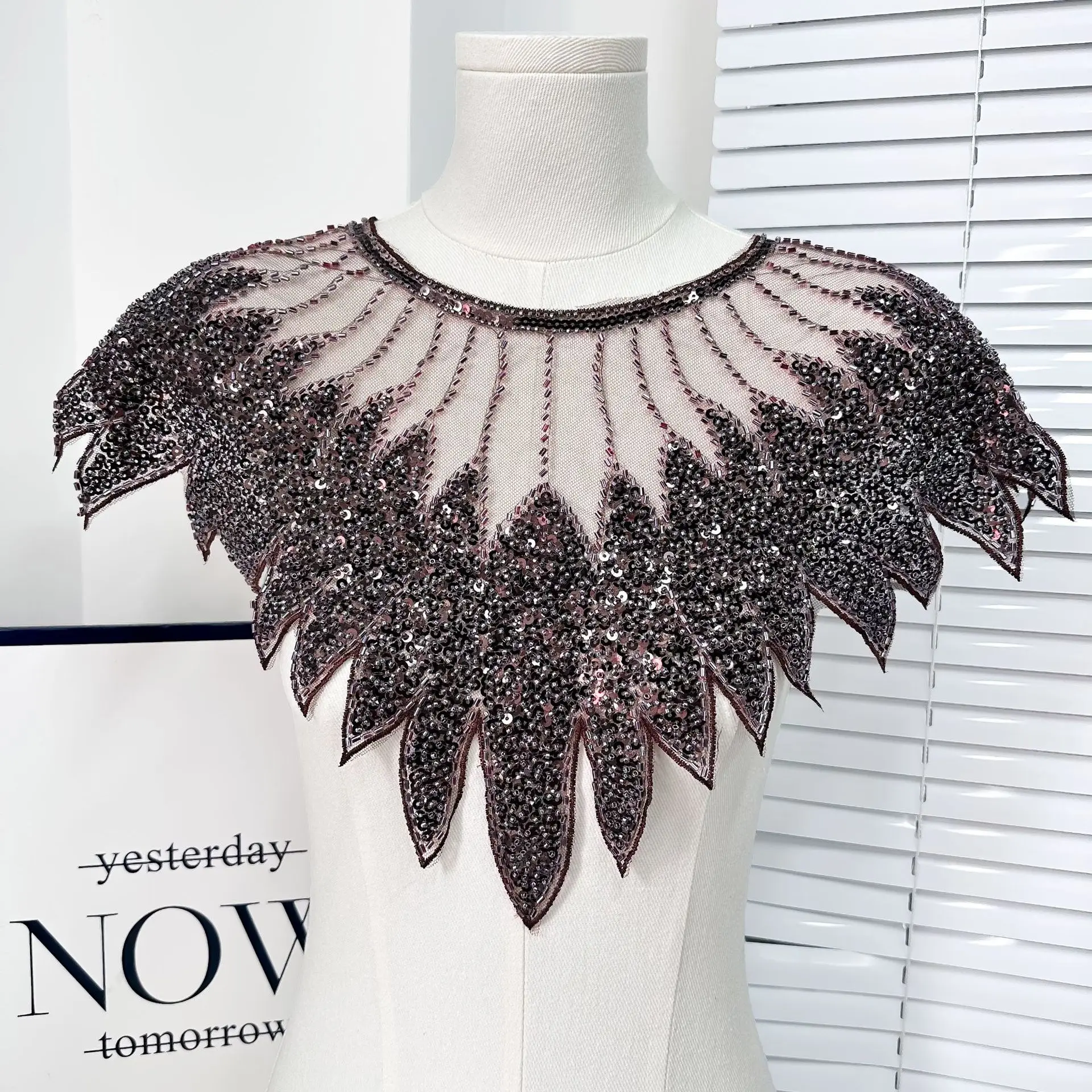 1pcs embroidered mesh sequins beaded cloth patch dress performance clothing dress lace DIY accessories