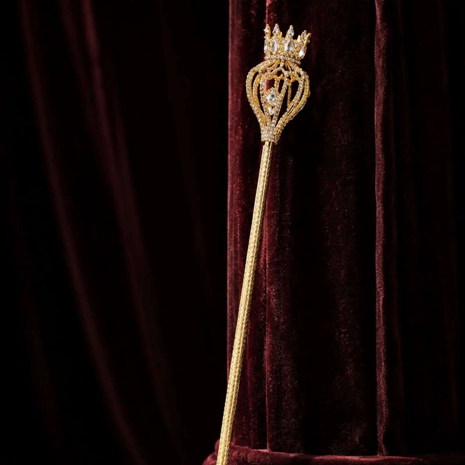 Luxurious Gold Tone Pageant Scepter Rhinestone Crown Wand for Beauty Contest Stage Performance Costume Accessory