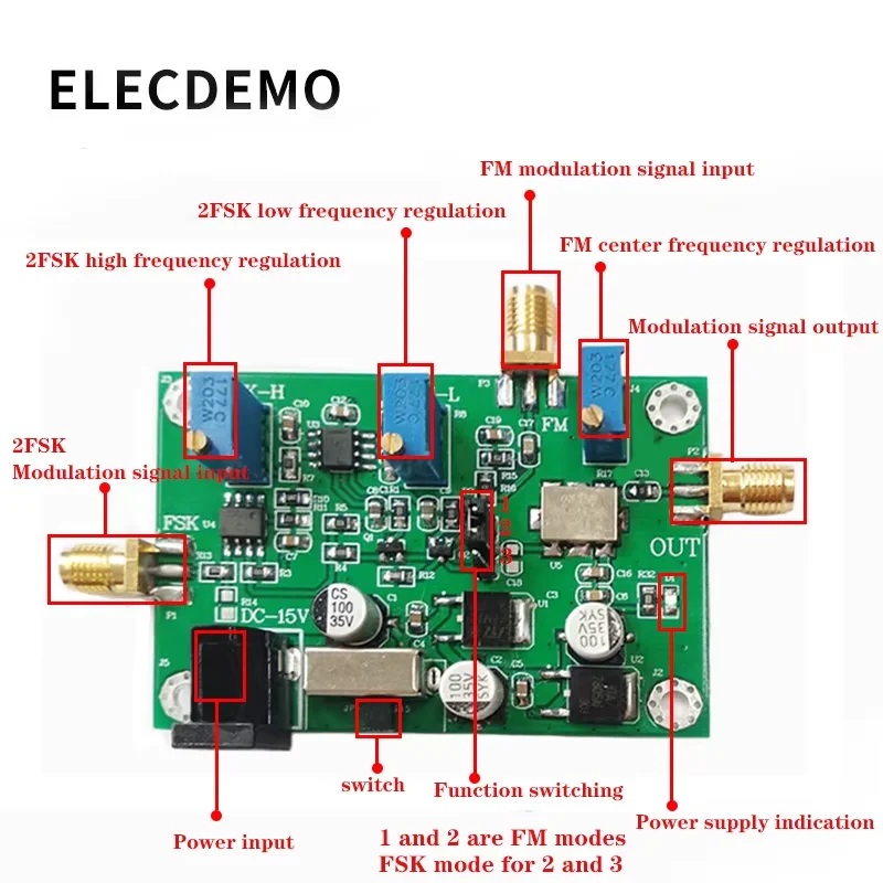 FM modulation โมดูลบอร์ด 2FSK เสียงการมอดูเลตสัญญาณอินพุต 50 M-160 M ปรับได้