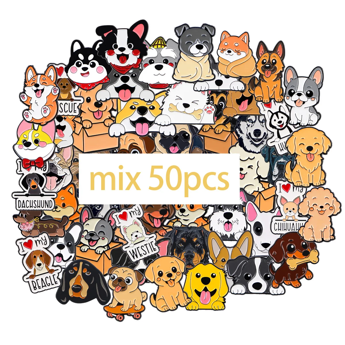 50pcs/Lot Random Mixed Style Wholesale Cartoon Dogs Enamel Brooch Bulk Set Lapel Badges Cloths Hats Jacket Decoration