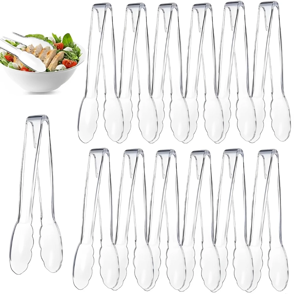 12 Pcs Plastic Tongs for Serving Bulk 9 Inch Plastic Serving Tongs, Disposable Serving Utensils Tongs, Heavy Duty Plastic Salad