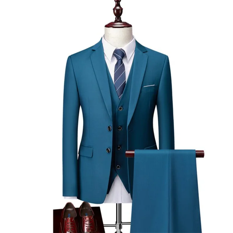 Xanh Dương Nam Bộ Quần Áo Cưới 3 Cái Trang Phục Homme Cưới Chú Rể Tuxedos Phù Rể Kinh Doanh Vũ Hội Phù Hợp Với Mỏng Phù Hợp Với Áo Vest Blazer quần