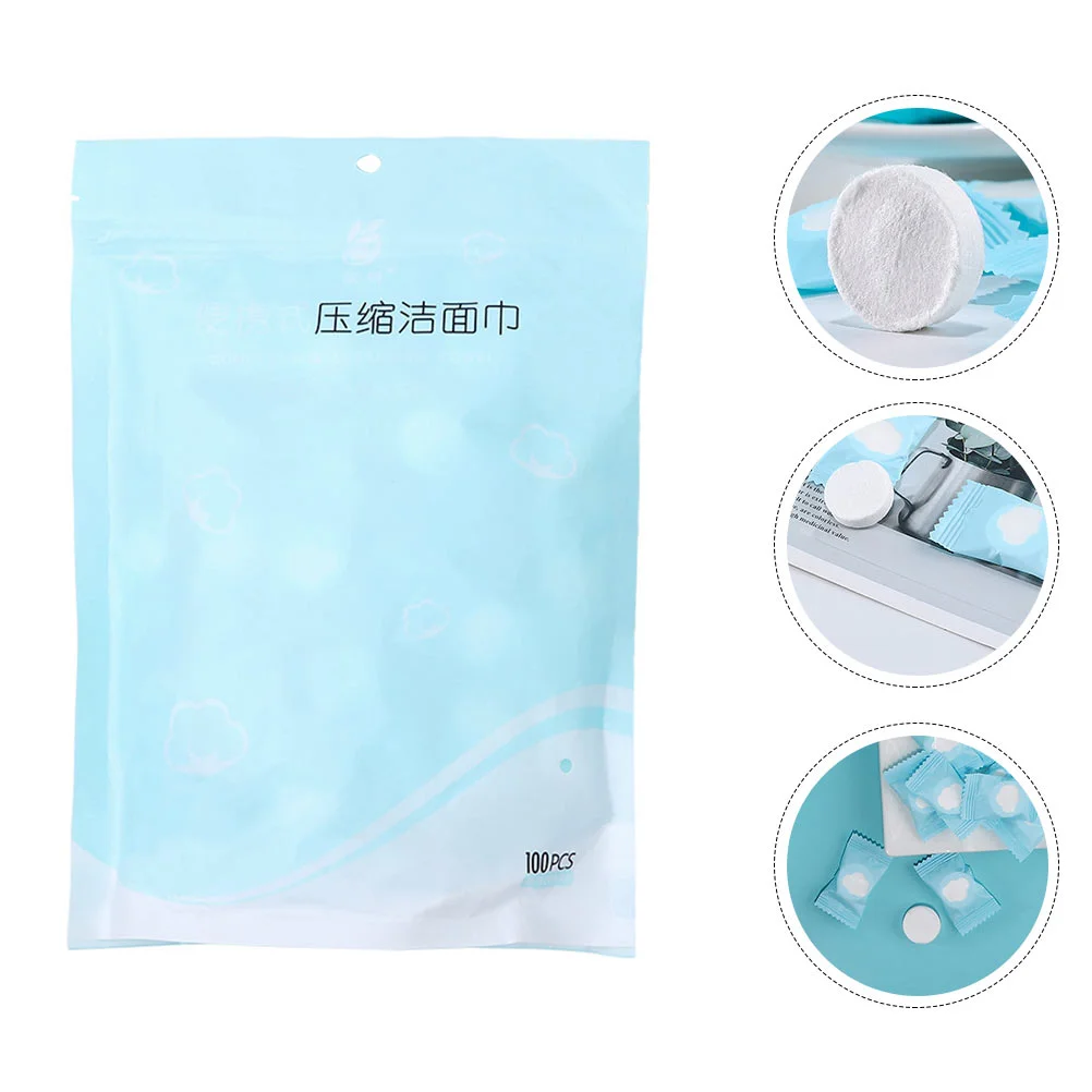 

100 Pcs Wipes Compressed Towel Non-Woven Clean Water Absorbent Cleaning Sky-blue Travel