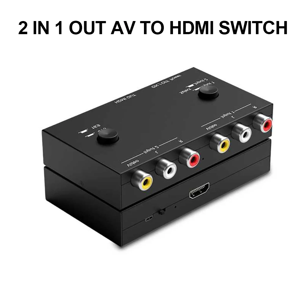 Переходник с 2 портами AV на HDMI RCA CVBS L/R видео на HDMI-совместимый адаптер AV Переключатель HDTV 1080P AV2HDMI конвертер для DVD PS2/3