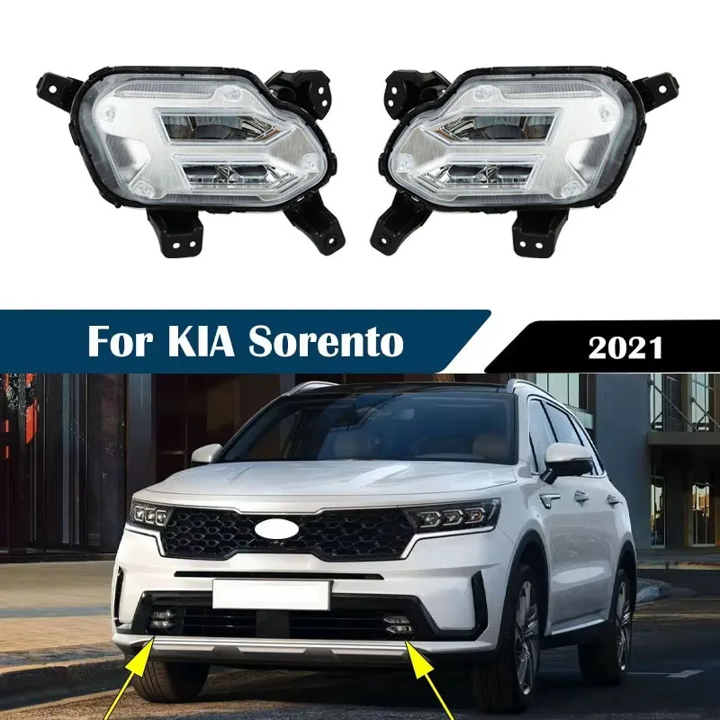 

1 пара для KIA Sorento 2021, автомобильные светодиодные противотуманные фары, дневные ходовые огни, DRL, фары в сборе 92202-P2000