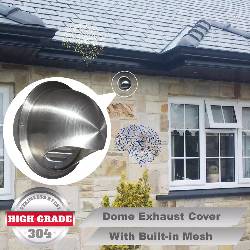 80/100MM Stainless Steel Exterior Wall Air Outlet Grille Round Heating Cooling Ceiling Air Vent Ducting Ventilation Exhaust