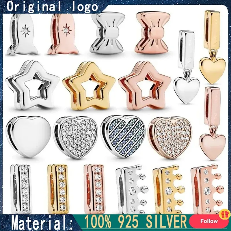 Breloque en argent regardé 925 pour femme, clip plat, papillon, cœur, étoile, convient au bracelet fin original, bijoux à bricoler soi-même, nouveaux cadeaux