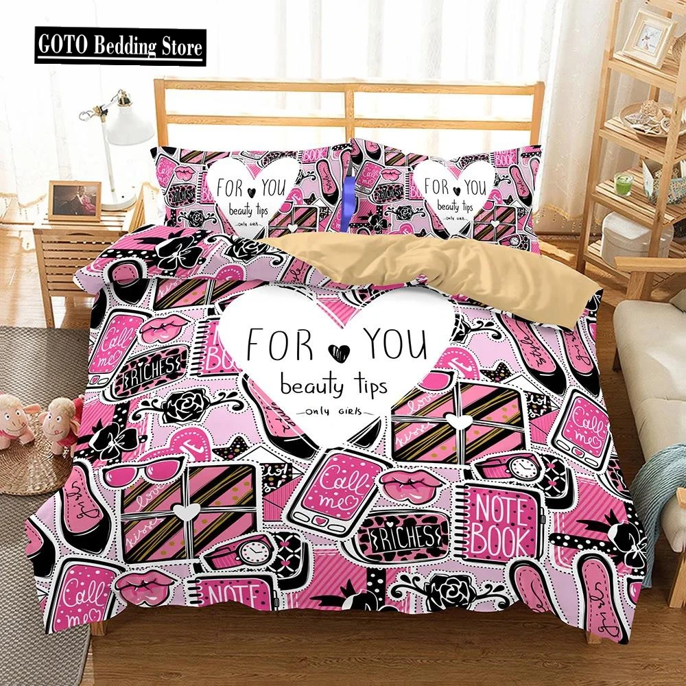 

High Heels/ Lipstick 2/3pcs/sets Duvet Cover set Bedding Western Style Girl Ladies' beddings Birthday Present Quilt Cover